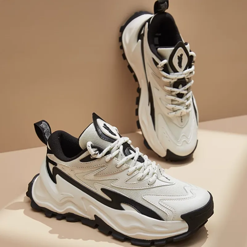 Anta Hot Cushioning, Slip Resistant, And Abrasion Resistant Low Top Chunky Sneakers Women's Black White-4