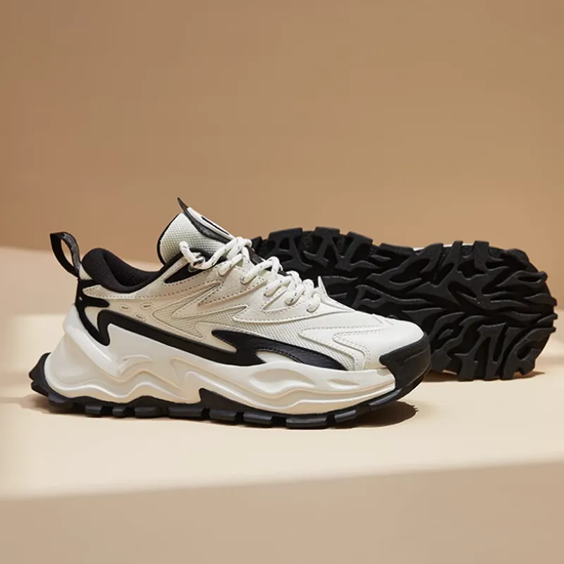 Anta Hot Cushioning, Slip Resistant, And Abrasion Resistant Low Top Chunky Sneakers Women's Black White-3