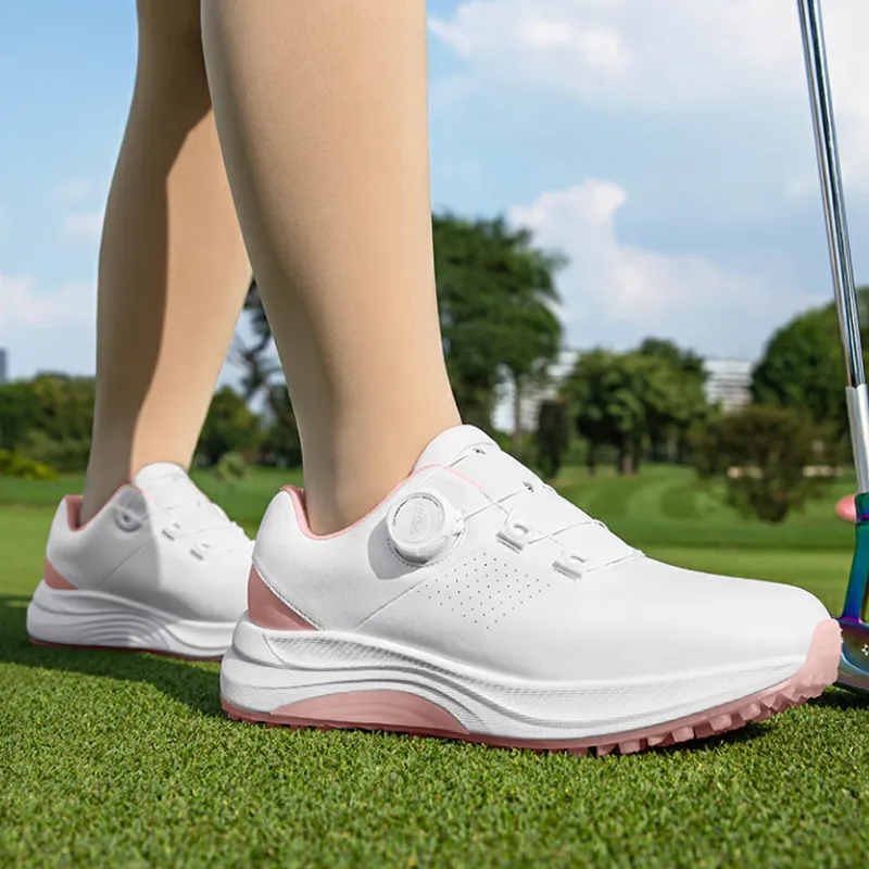 PGM Cushioning Anti Slip And Wear Resistant Low Top Golf Shoes Women's White Pink-3