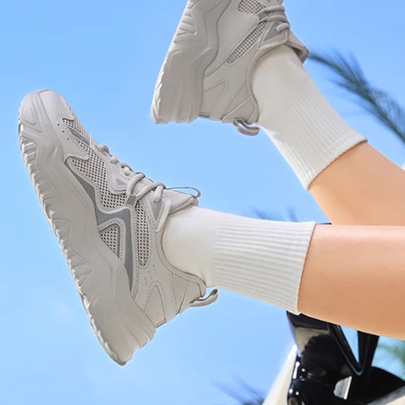 361° Cushioning, Slip Resistant, And Abrasion Resistant Low Top Chunky Sneakers Women's Gray-3