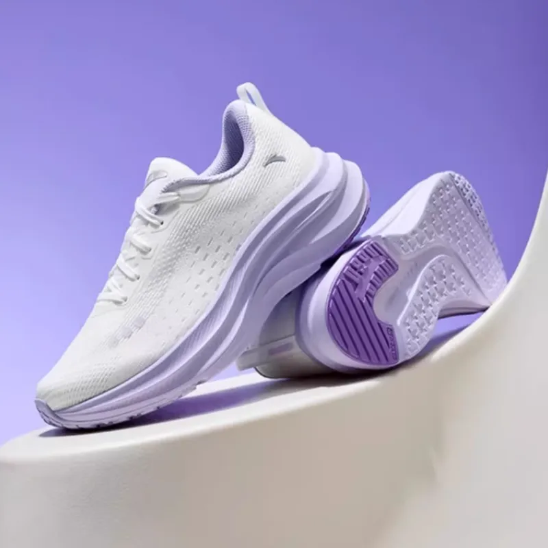 Anta Leaves 2.0 Anti Slip Wear Resistant Low Top Casual Running Shoes Women's White Purple-4