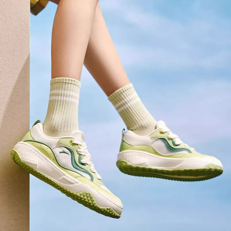 Anta Slip Resistant, Abrasion Resistant, Breathable Low Top Skateboard Shoes Women's White Green-4