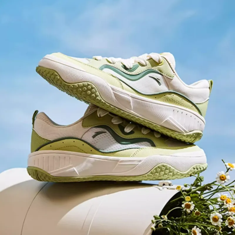 Anta Slip Resistant, Abrasion Resistant, Breathable Low Top Skateboard Shoes Women's White Green-1