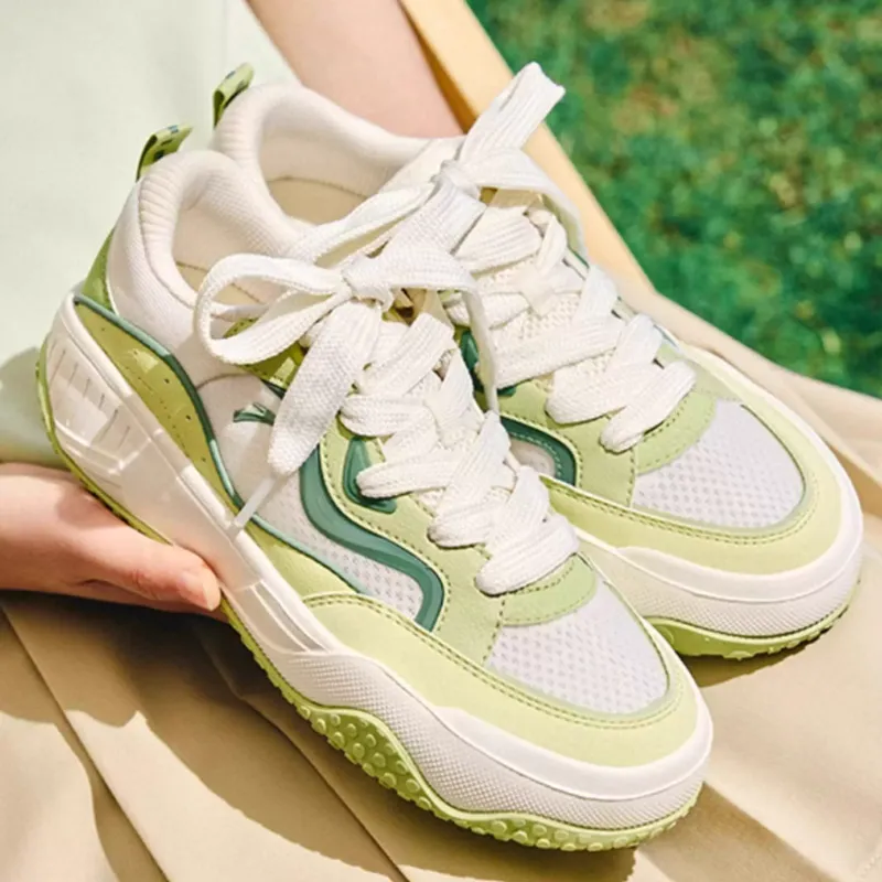 Anta Slip Resistant, Abrasion Resistant, Breathable Low Top Skateboard Shoes Women's White Green-2