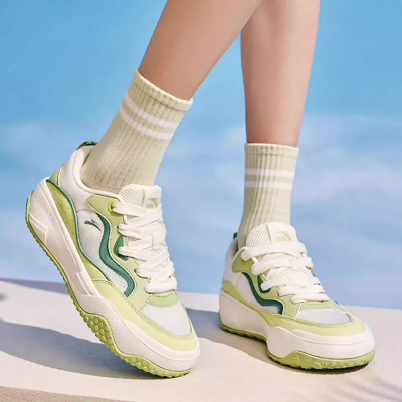 Anta Slip Resistant, Abrasion Resistant, Breathable Low Top Skateboard Shoes Women's White Green-3