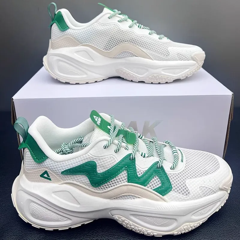 PEAK Tai Ji1.0 Cushioned Wear-Resistant Slip-Resistant Low-Top Casual Shoes Men's Beige White Green-2