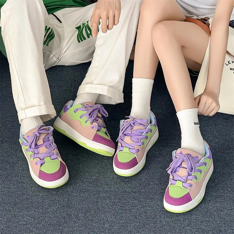 DM Anti-Slip Wear-Resistant Low-Top Skateboard Shoes Unisex Neon Pink-5