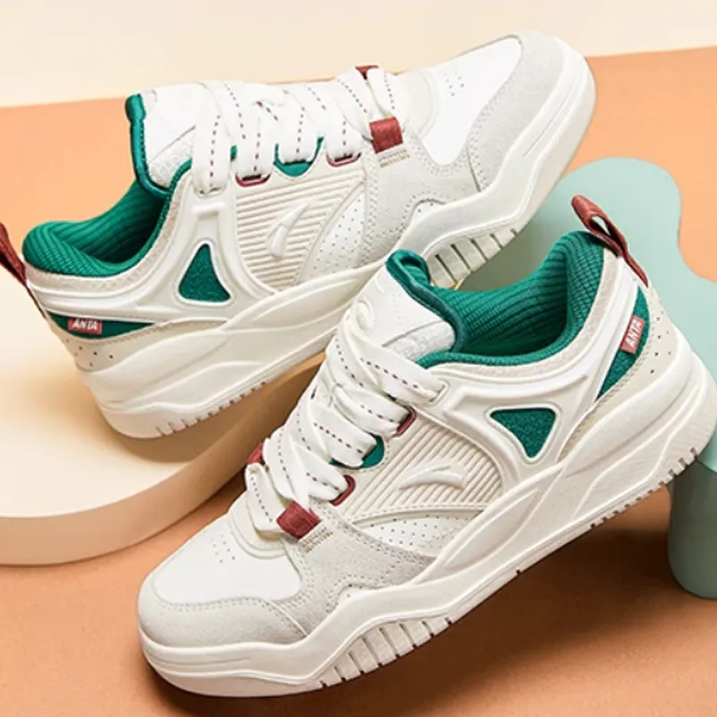 Anta Sea Salt Cushioned Slip-Resistant Low-Top Casual Shoes Women's White Green-3