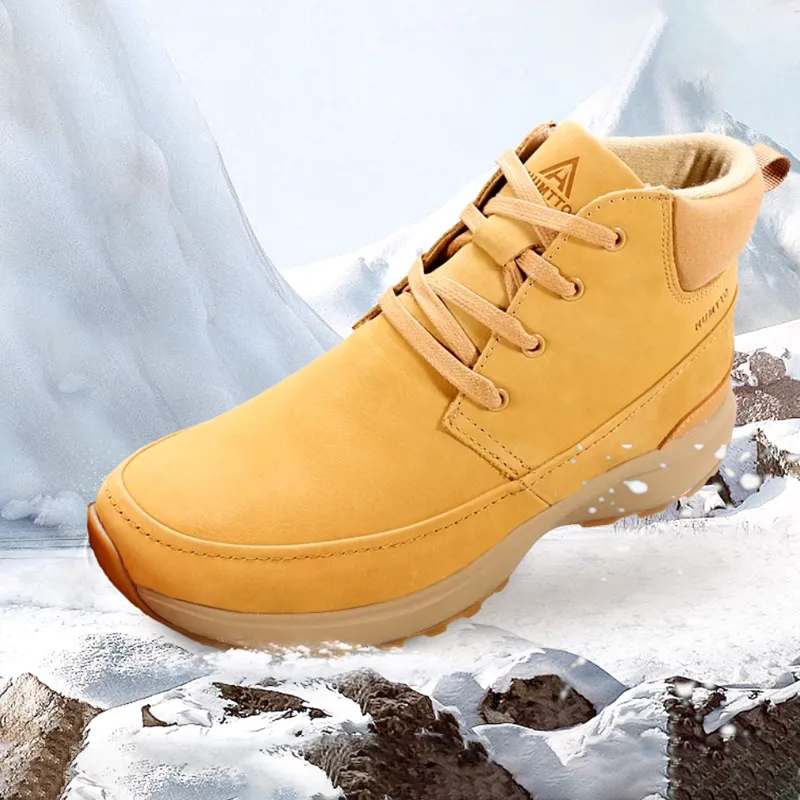 HUMTTO Cushioning Abrasion Resistant Thermal High Top Outdoor Shoes Men's Yellow-4