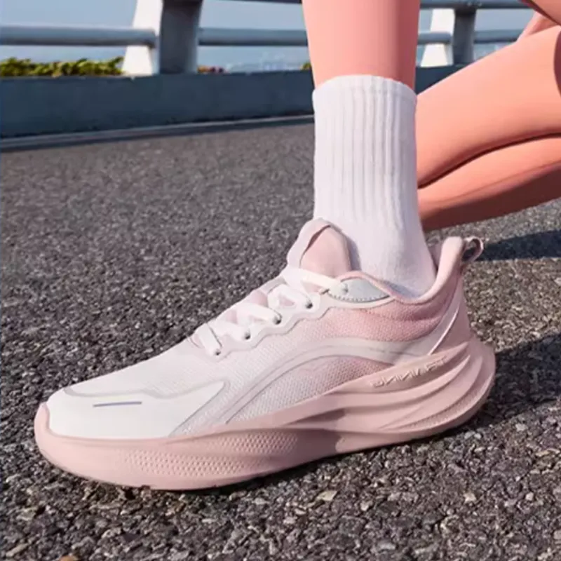 Erke Walk Wear Resistant Cushioning Slip Resistant Low Top Casual Running Shoes Women's White Pink-3