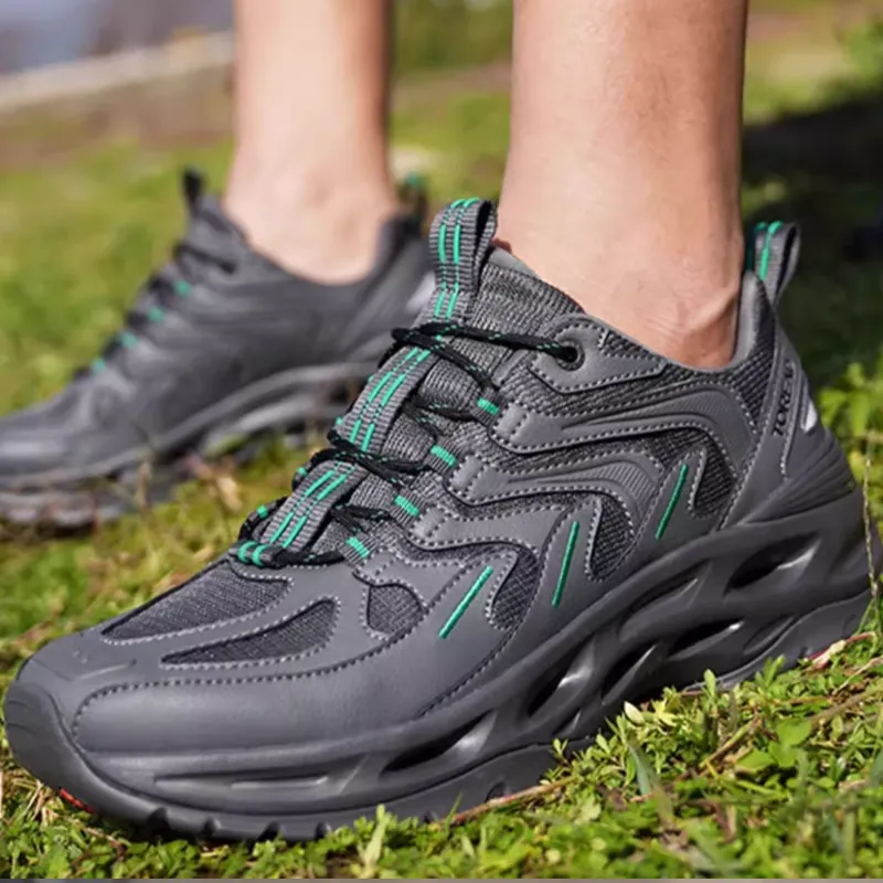 TOREAD Slightly Larger Size Anti Slip Wear Resistant Low Top Outdoor Shoes Men's Dark Gray \ Green-2