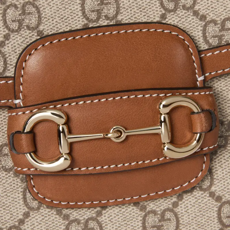 GUCCI Horsebit 1955 Canvas With Leather Saddle Bag Portable Crossbody Bag Shoulder Bag Mini Unisex Beige And Dark Brown-2
