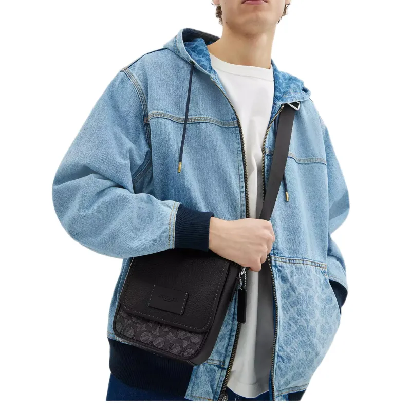 COACH LUCASSignature Smooth Calf Leather Crossbody Bag Mini Men's Black-4