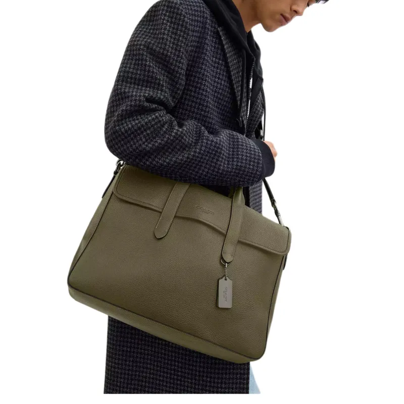 COACH Sullivan Litchi Grain Leather One Shoulder Handbag Tubas Men's Olive Umber-4
