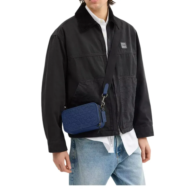 COACH WyattSignature Smooth Calf Leather Shoulder Bag, Crossbody Bag Mini Men's Blue-3