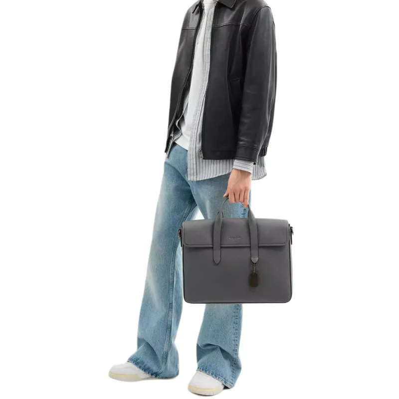 COACH Sullivan Litchi Grain Leather One Shoulder Handbag Tubas Men's Charcoal Gray-4