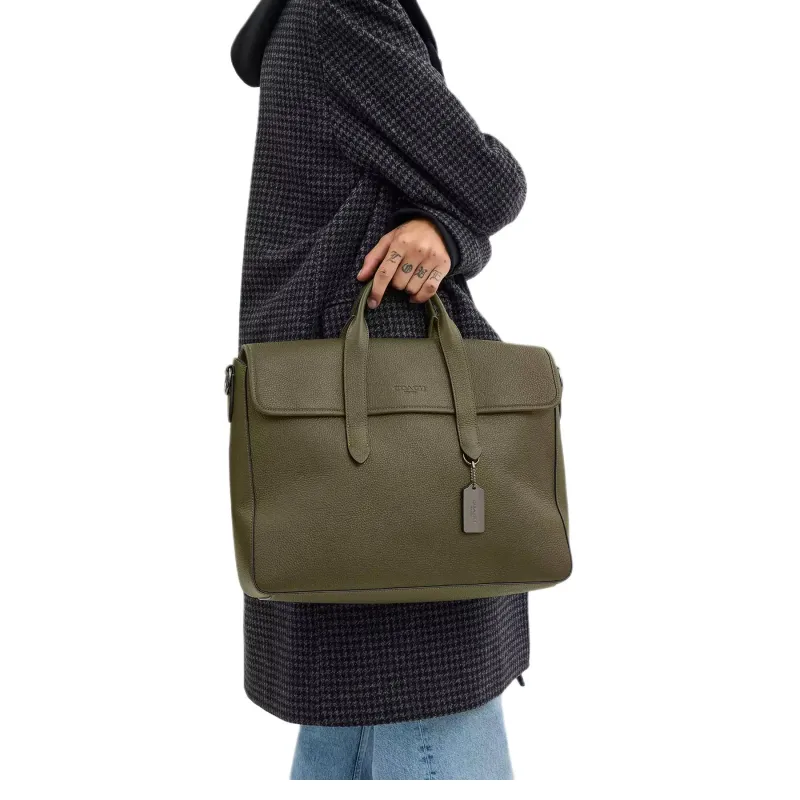 COACH Sullivan Litchi Grain Leather One Shoulder Handbag Tubas Men's Olive Umber-3
