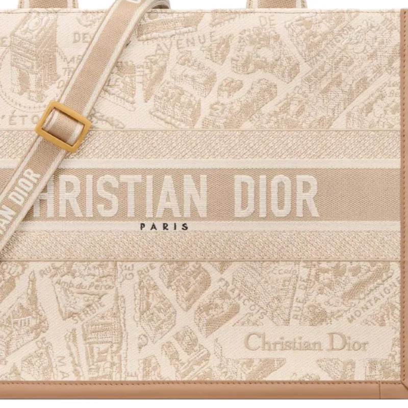 DIOR BookTote Cotton Tote Bag, Shopping Bag, Shoulder Bag, Handbag Medium Size Women's Beige-5