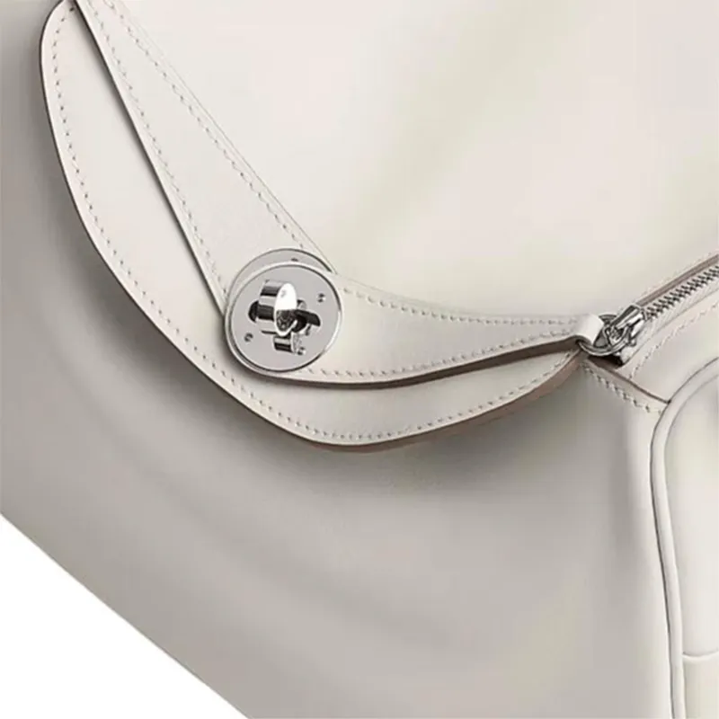 HERMES Lindy Swift Calfskin One Shoulder Handbags Women's Gray Pearl & Dizzy Green-4