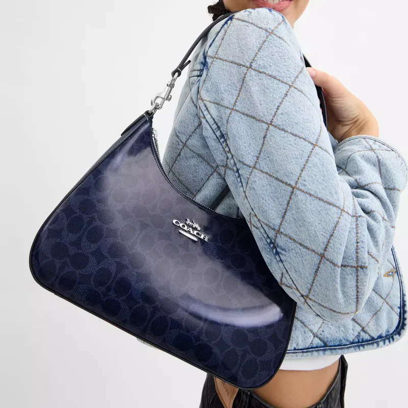 COACH Teri Canvas Hobo Bag, Handbag, Shoulder Bag Large Size Women's Dark Blue-5