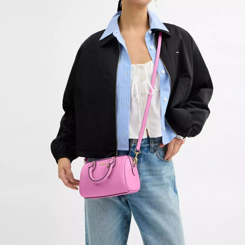 COACH Rowan Leather Shoulder Bag, Crossbody Bag, Handbag Mini Women's Fuchsia-3