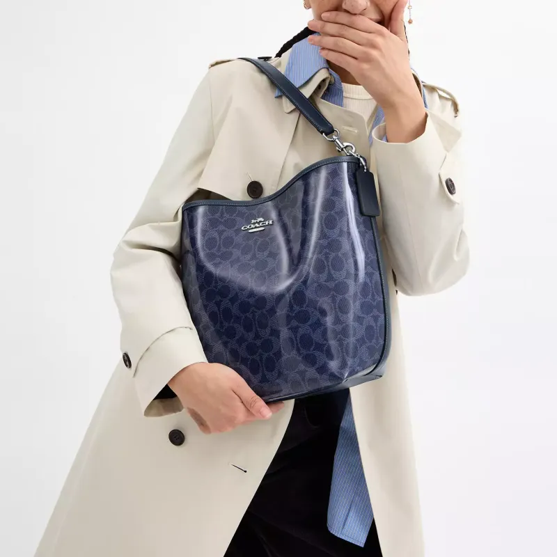 COACH City Coated Canvas Bucket Bag, Shoulder Bag Tubas Women's Dark Blue-5