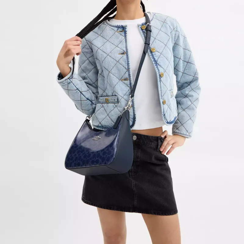 COACH Teri Canvas Hobo Bag, Handbag, Shoulder Bag Large Size Women's Dark Blue-4