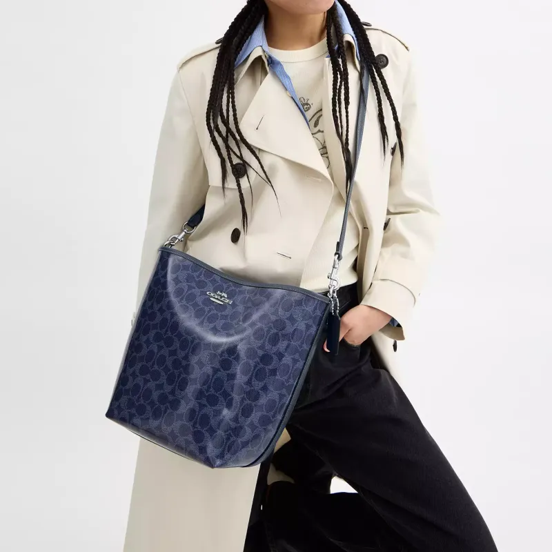 COACH City Coated Canvas Bucket Bag, Shoulder Bag Tubas Women's Dark Blue-4