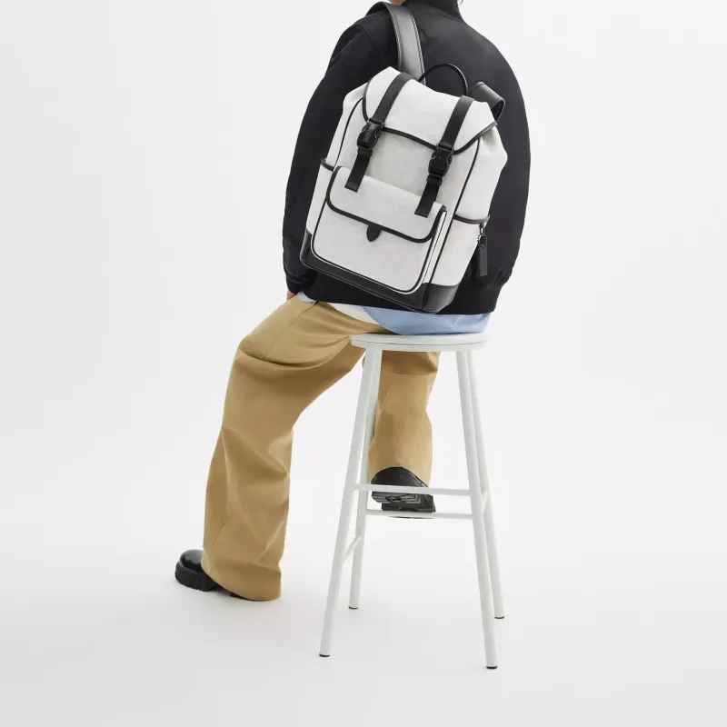 COACH League Coated Canvas Backpack Tubas Men's Black & White-5