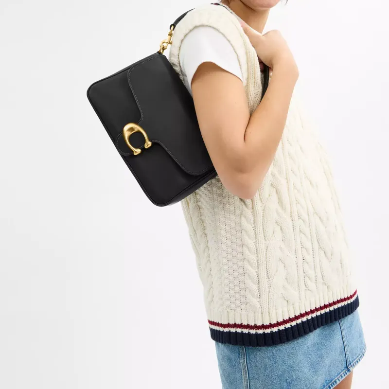COACH Soft Tabby Leather Handbag, Shoulder Bag Medium Size Women's Black-6