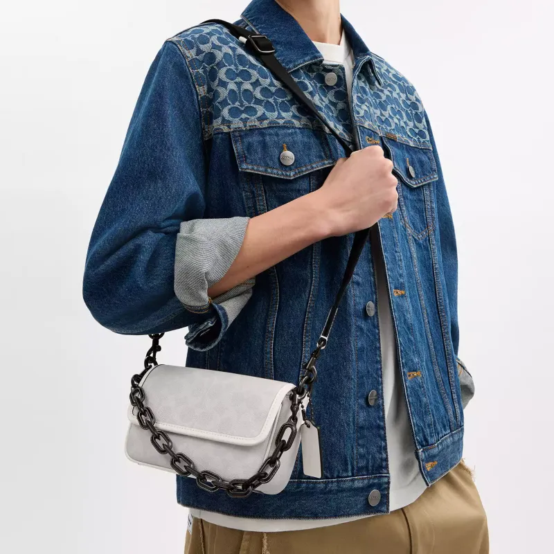 COACH Charter Canvas Shoulder Bag, Crossbody Bag Trumpets Men's White & Black-5
