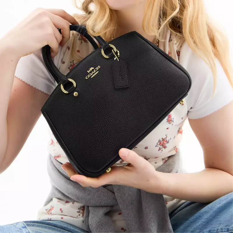 COACH Litchi Grain Leather One Shoulder Handbag Trumpets Women's Black-8