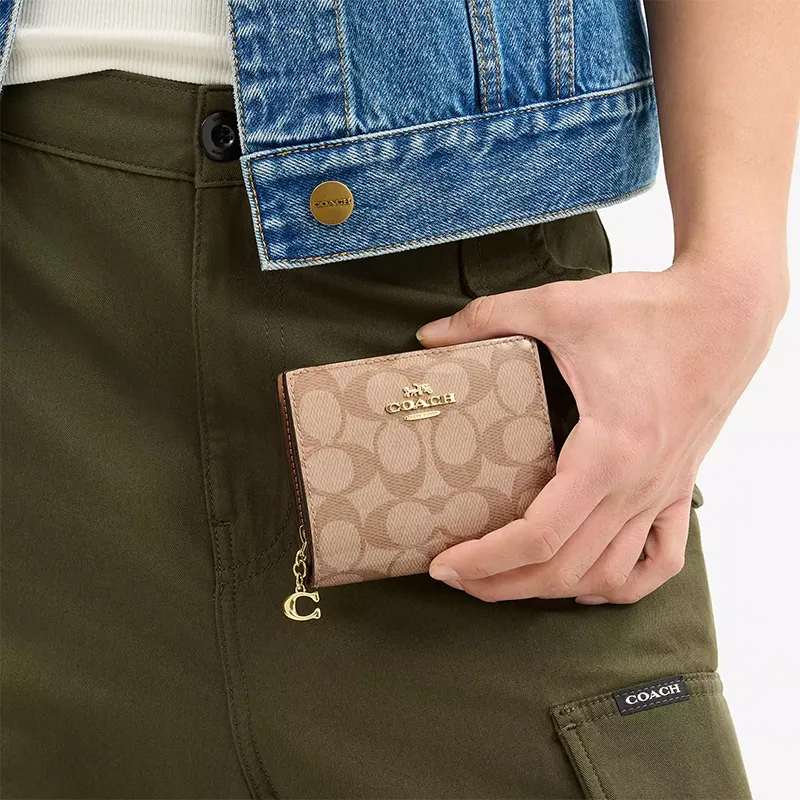 COACH Snap Wallet Canvas Wallet Mini Women's Brown-3