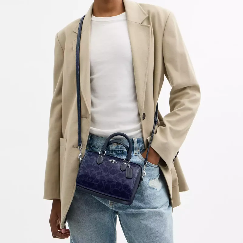 COACH Canvas Shoulder Bag, Crossbody Bag, Handbag Trumpets Women's Dark Blue-5