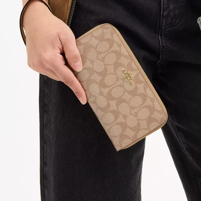 COACH Zip Around Canvas Bag Wallet Trumpets Women's Brown-3