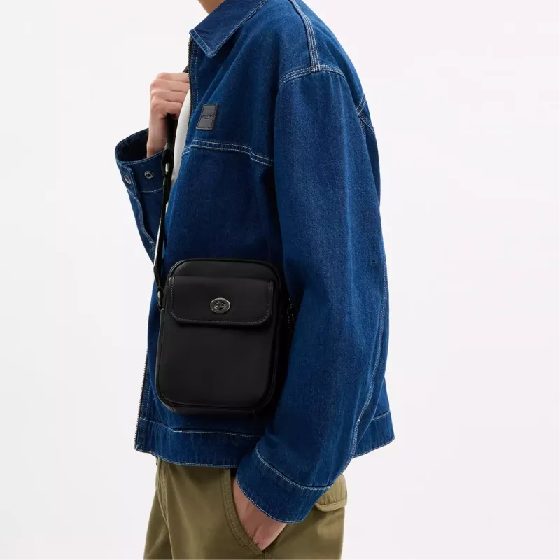 COACH Turnlock Calfskin Shoulder Bag, Crossbody Bag Mini Men's Black-3