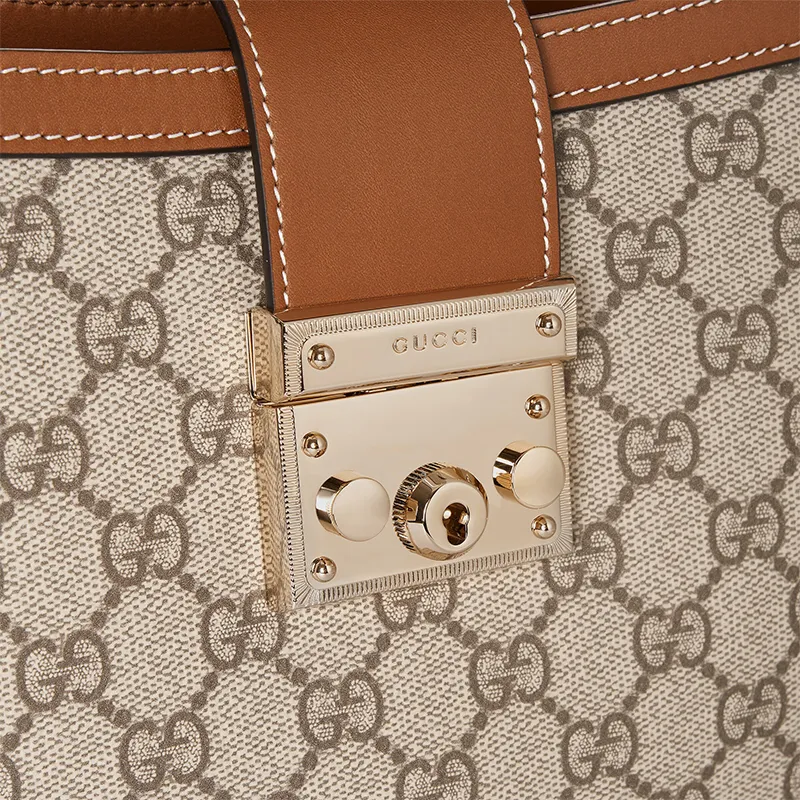 GUCCI Padlock Fabric One Shoulder Handbag Medium Size Women's Brown & Beige-7