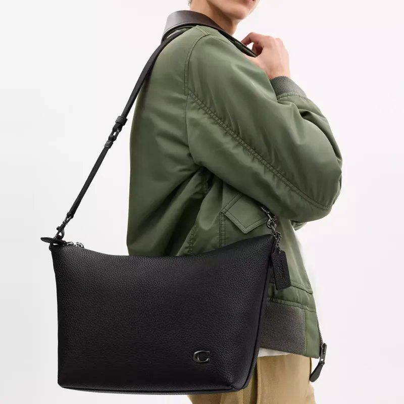 COACH Leather Messenger Bag, Crossbody Bag, Shoulder Bag Medium Size Men's Black-5