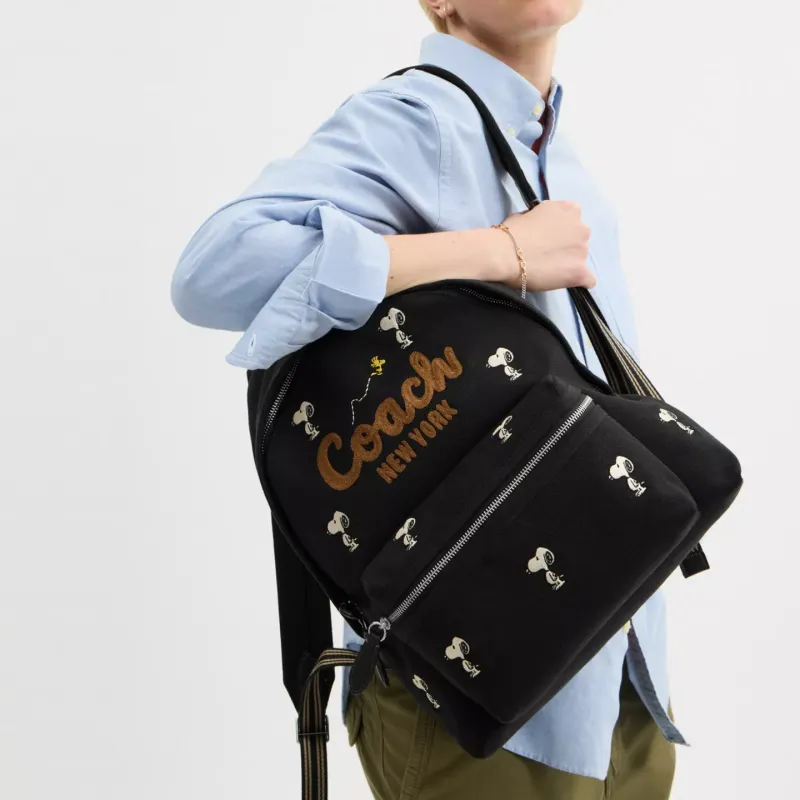 COACH PEANUTS Snoopy, Collaboration Cargo Canvas Backpack Tubas Women's Black Multicolor-5
