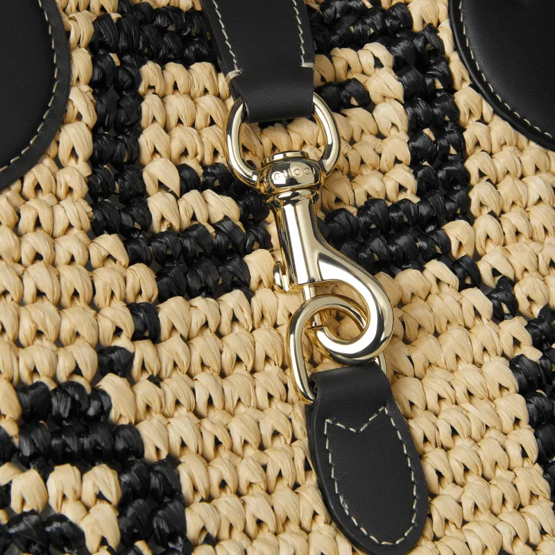 GUCCI Raffia Tote Bag Shopping Bag Handbag Mini Women's Original & Black-6