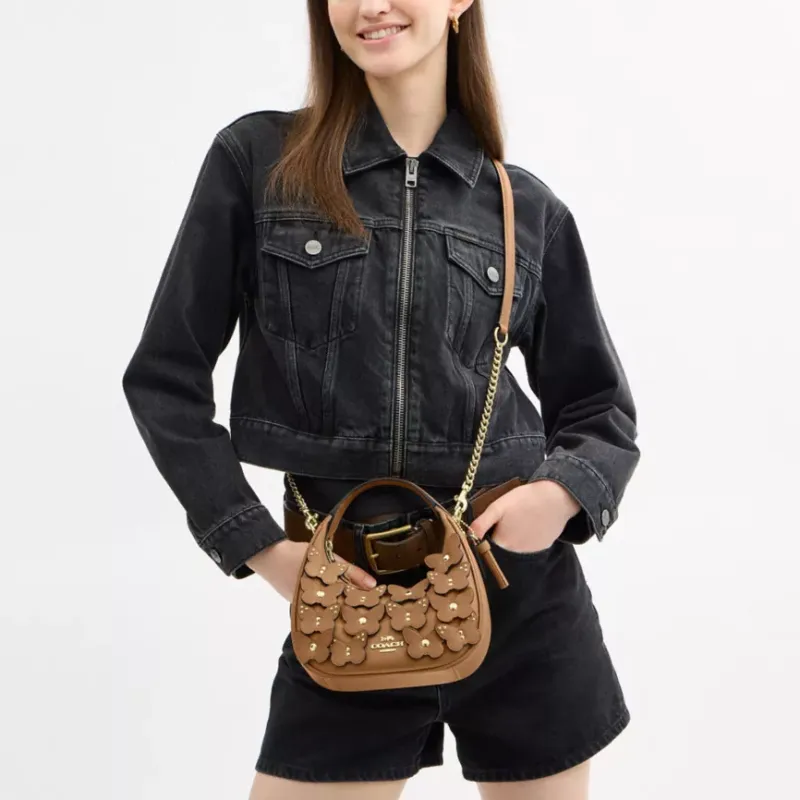 COACH CARMEN Leather Shoulder Bag, Crossbody Bag, Handbag Mini Women's Honeys Brown-4
