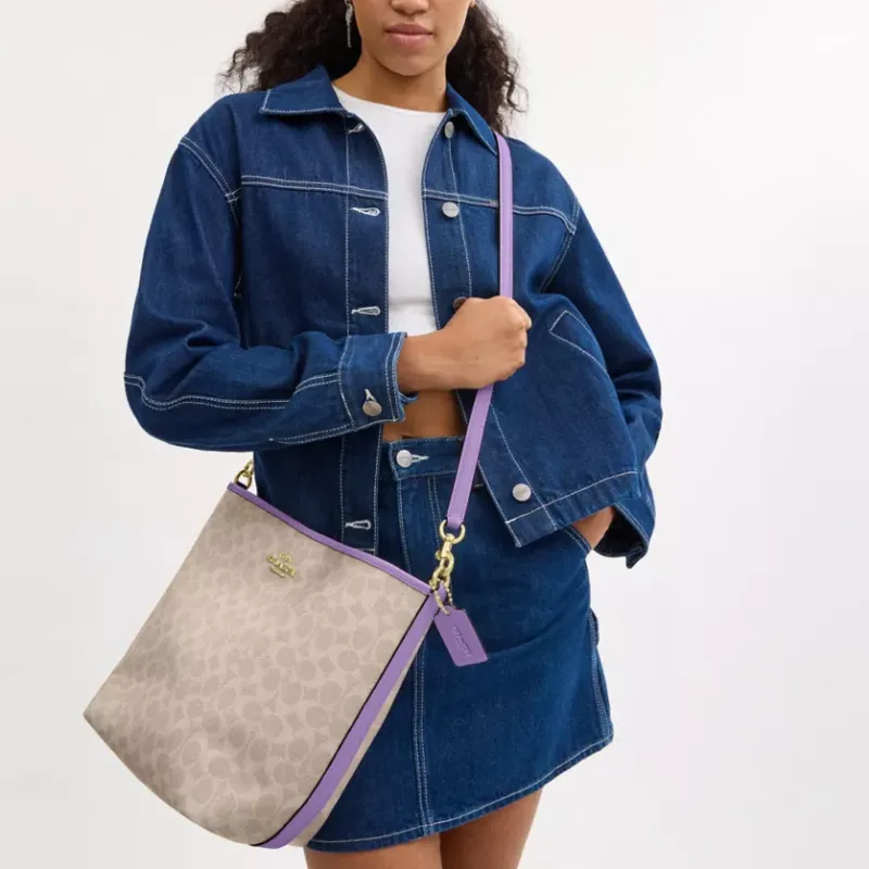COACH City Coated Canvas Bag, Shoulder Bag, Crossbody Bag, Handbag Tubas Women's Sand With Iris Color-3