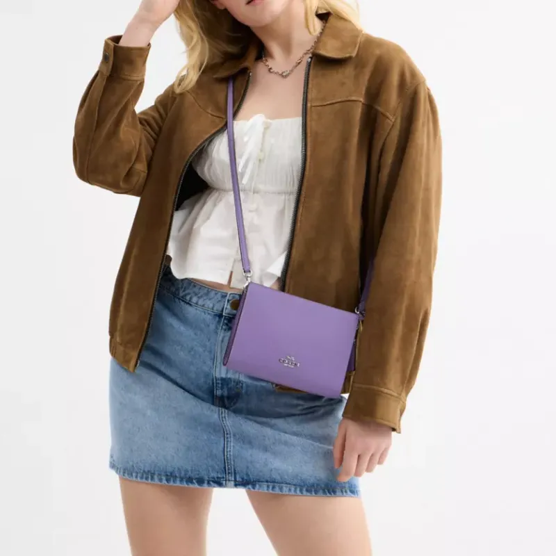 COACH Slim Crossbody Delicate Pebble Leather Shoulder Bag, Crossbody Bag Small Size Women's Purple-3