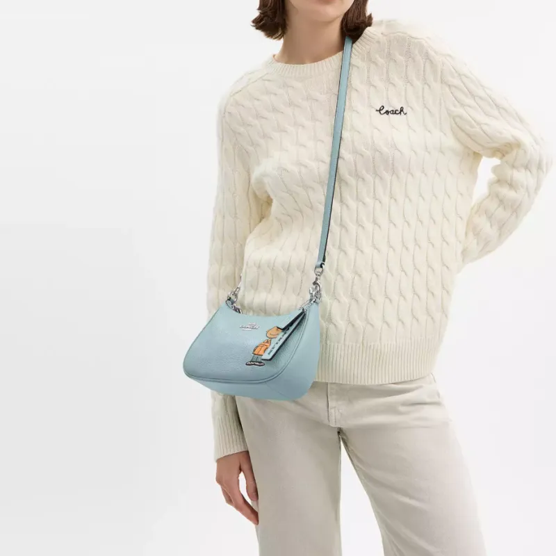 COACH PEANUTS Collaboration Teri Leather Shoulder Bag, Crossbody Bag, Handbag Medium Size Women's Light Blue-3