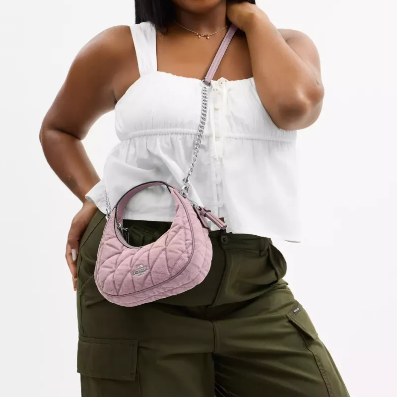 COACH CARMEN Denim With Smooth Leather Crossbody One Shoulder Handbag Mini Women's Carnation Color-3