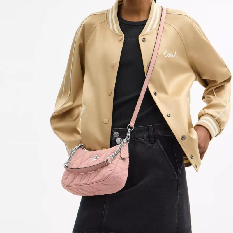 COACH Teri Denim With Leather Crossbody Bag, Shoulder Bag Medium Size Women's Carnation Color-5
