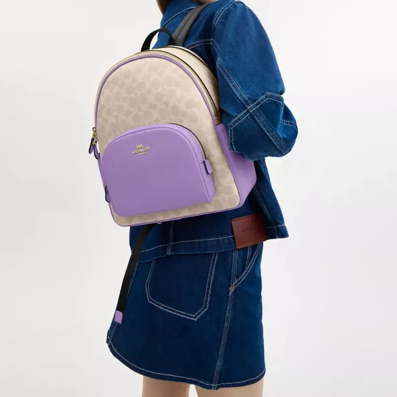 COACH Court Coated Canvas With Leather Backpack Tubas Women's Purple & Natural-4