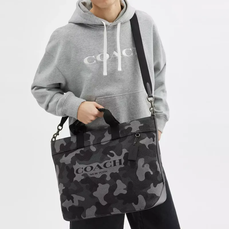 COACH Canvas With Smooth Leather Handbag Unisex Bronze & Gray-3