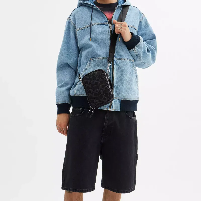 COACH Stanton Denim Crossbody Bag Mini Unisex Black-4