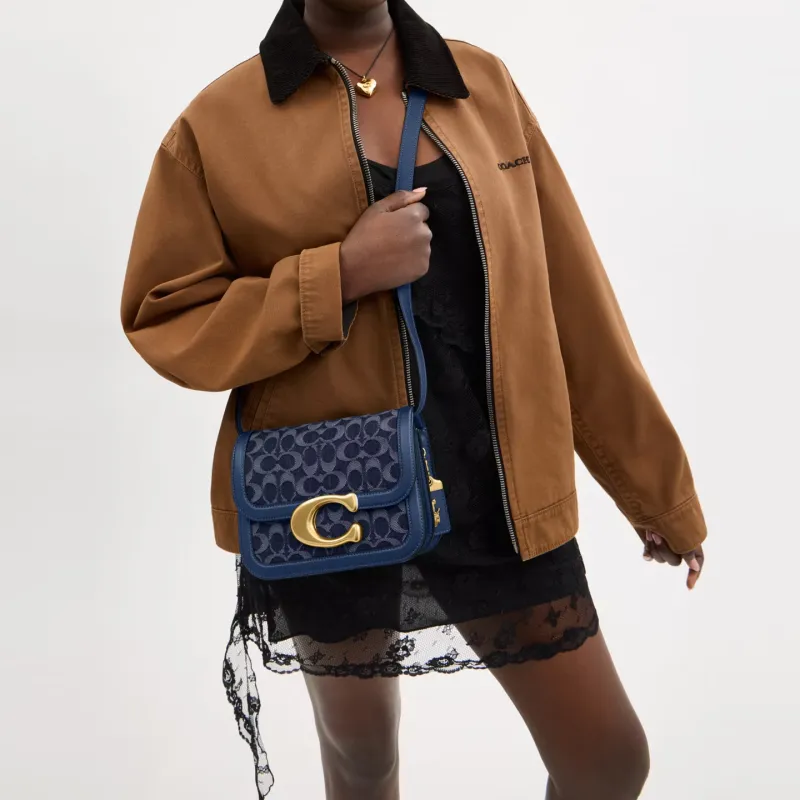 COACH IDOLSignature Denim Fabric Crossbody Bag, Shoulder Bag Trumpets Women's Blue-3